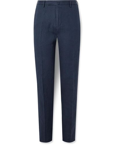 Incotex Pleated Linen Pants - Blue