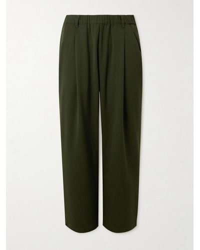 Dime Straight-leg Pleated Logo-embroidered Twill Trousers - Green