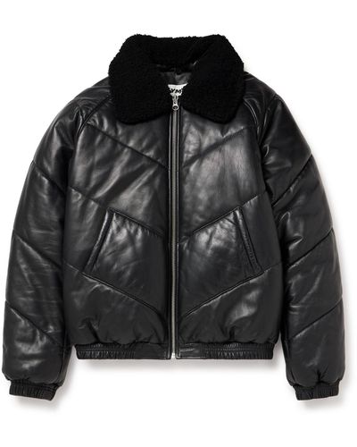 YMC Kool Herc Shearling-trimmed Quilted Padded Leather Jacket - Black
