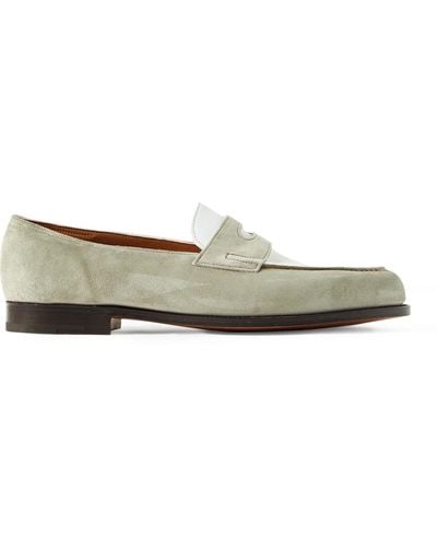 John Lobb Lopez Leather And Suede Penny Loafers - Natural