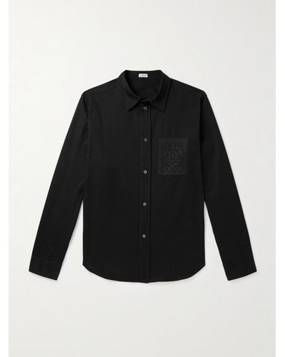 Loewe Logo-embroidered Cotton-poplin Shirt - Black