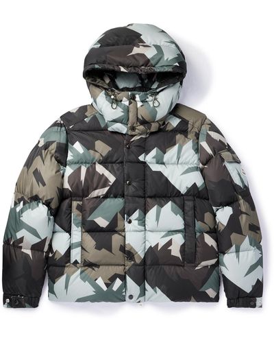 Moncler Mosa Quilted Printed Shell Hooded Down Jacket - Gray
