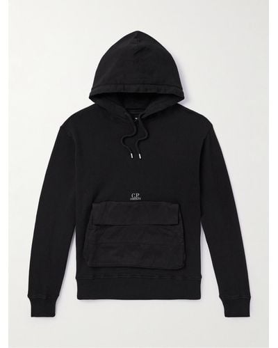 C.P. Company Logo-embroidered Poplin-trimmed Cotton-jersey Hoodie - Black