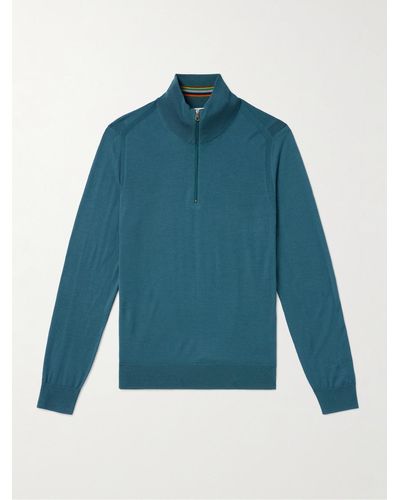 Paul Smith Merino Wool Half-zip Jumper - Blue