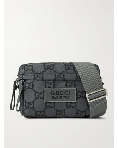 Gucci Leather-trimmed Logo-appliquéd Monogrammed Ripstop Messenger Bag - Grey