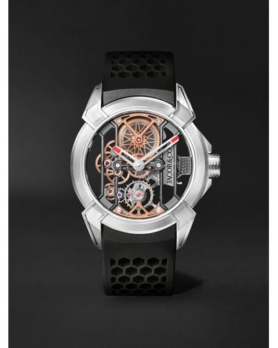 Jacob & Co Epic X Hand-wound Skeleton 44mm Titanium And Rubber Watch - Black