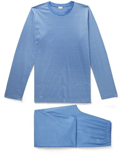 Zimmerli Striped Mercerised Filo Di Scozia Cotton-jersey Pajama Set - Blue