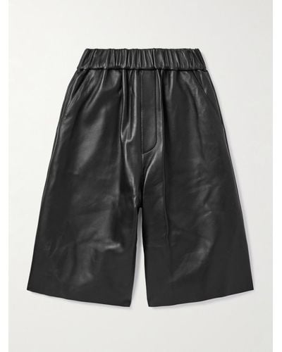 Ami Paris Straight-leg Leather Bermuda Shorts - Black