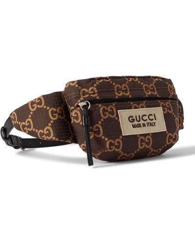 Gucci Logo-appliquéd Leather-trimmed Monogrammed Ripstop Belt Bag - Brown