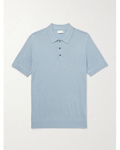 Club Monaco Luxe Silk And Cashmere-blend Polo Shirt - Blue