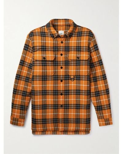 Burberry Button-down Collar Checked Padded Wool And Cotton-blend Overshirt - Orange