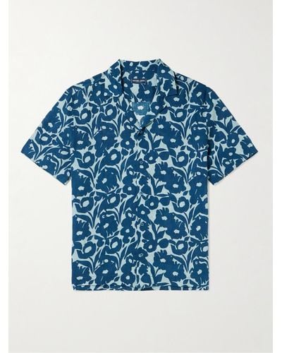 Frescobol Carioca Camicia in lino con stampa floreale e colletto aperto Roberto - Blu