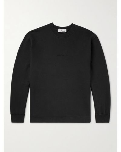 Stone Island Logo-embroidered Cotton-jersey Sweatshirt - Black