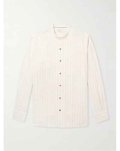 Loro Piana Elia Grandad-collar Pinstriped Linen Shirt - Natural