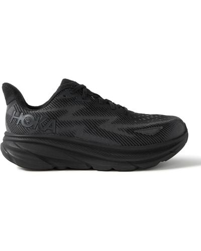 Hoka One One Clifton 9 Wide Rubber-trimmed Mesh Running Sneakers - Black