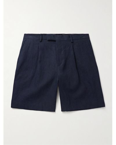 Lardini Wide-leg Pleated Linen Bermuda Shorts - Blue