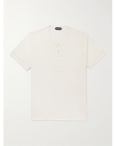 Tom Ford Silk And Cotton-blend Jersey Henley T-shirt - White