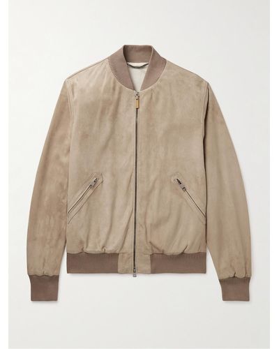 Canali Suede Bomber Jacket - Natural