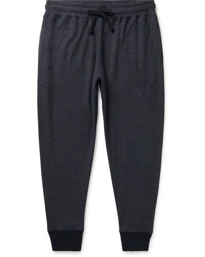 Kingsman Tapered Herringbone Wool And Cotton-blend Jersey Sweatpants - Blue