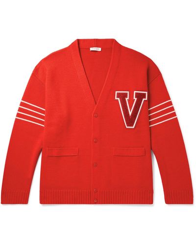 Valentino Garavani Logo-appliquéd Striped Virgin Wool Cardigan - Red
