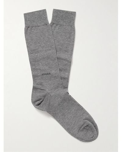 Zegna Logo-embroidered Cotton-blend Socks - Grey