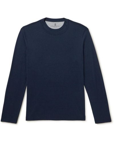 Brunello Cucinelli Layered Silk And Cotton-blend Jersey T-shirt - Blue