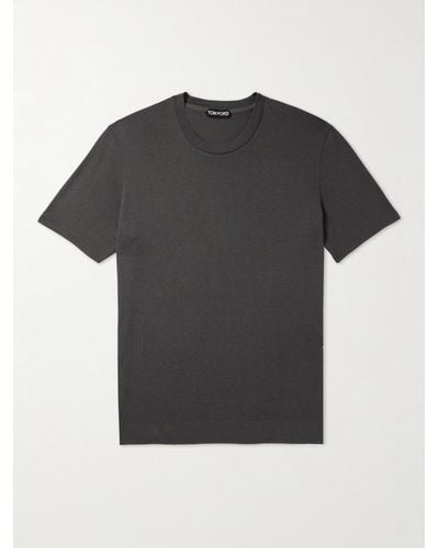 Tom Ford Placed Rib Slim-fit Lyocell And Cotton-blend T-shirt - Black