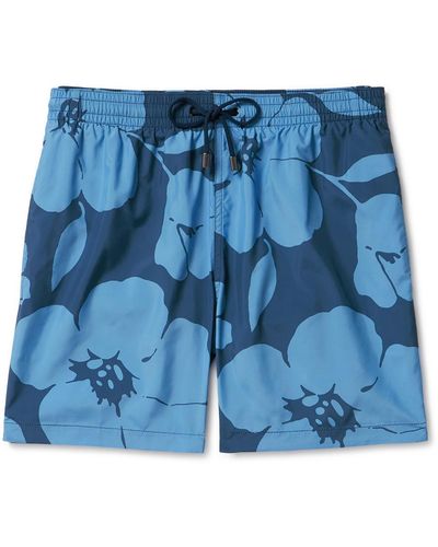 Canali Straight-leg Mid-length Floral-print Swim Shorts - Blue