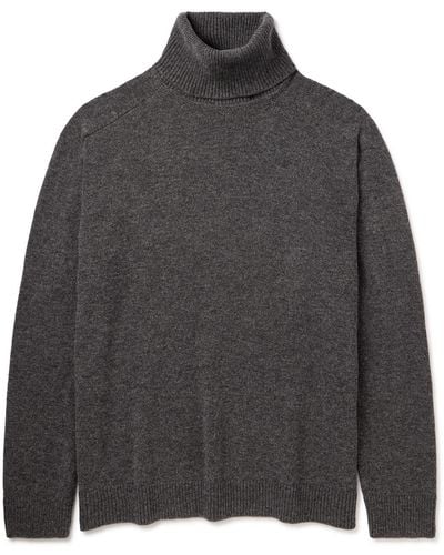 Raf Simons Oversized Leather-appliquéd Wool Rollneck Sweater - Gray