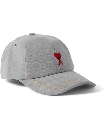 Ami Paris Logo-embroidered Denim Baseball Cap - Gray