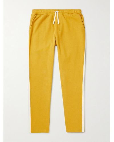 Oliver Spencer Rycroft Tapered Waffle-knit Organic Cotton-jersey Sweatpants - Yellow