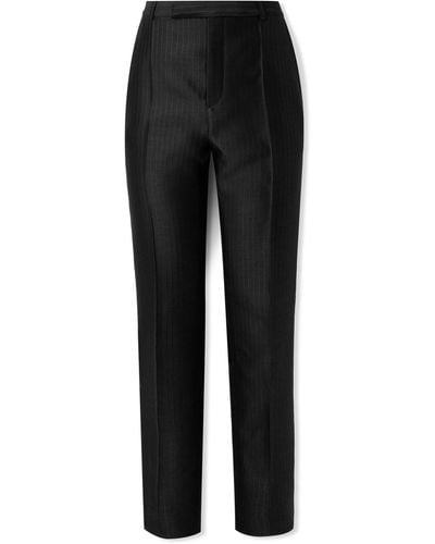 Saint Laurent Straight-leg Pleated Pinstriped Wool And Silk-blend Suit Pants - Black