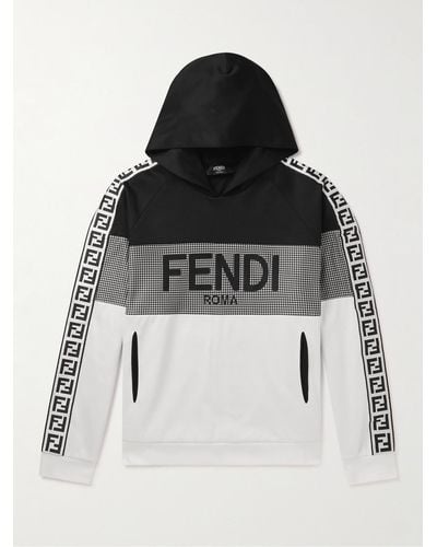Fendi Logo-embroidered Panelled Jersey Hoodie - Black