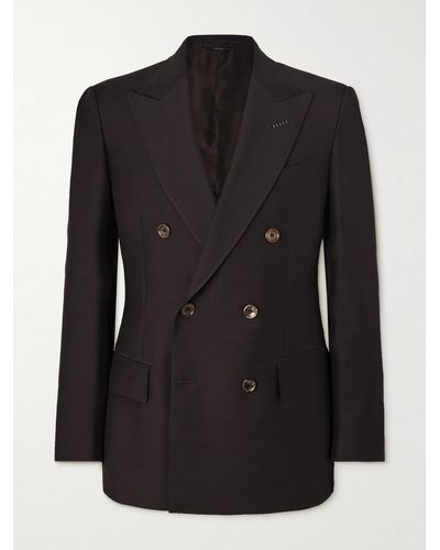 Tom Ford Double-breasted Wool And Silk-blend Suit Jacket - Black