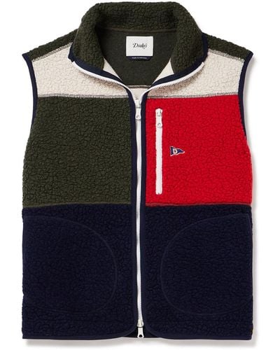 Drake's Colour-block Logo-embroidered Wool-blend Fleece Gilet - Black