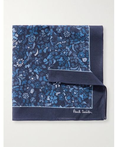 Paul Smith Floral-print Cotton Pocket Square - Blue