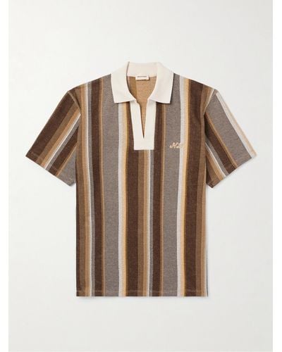 Nicholas Daley Logo-embroidered Striped Cotton-piqué Polo Shirt - Brown