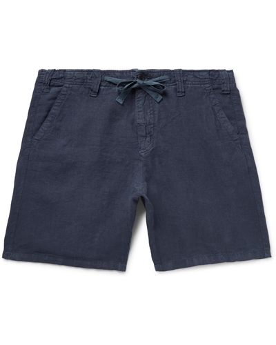 Hartford Slim-fit Linen-chambray Drawstring Shorts - Blue