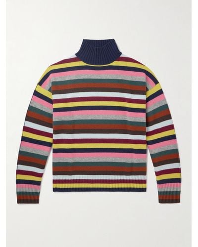 Allude Striped Wool And Cashmere-blend Rollneck Jumper - Blue