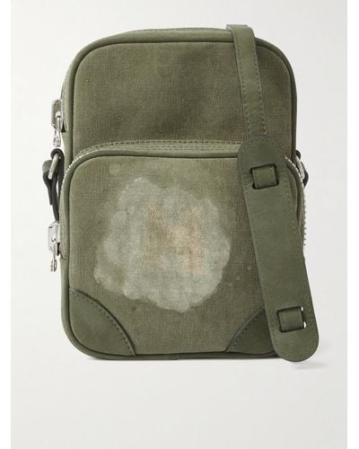 READYMADE Suede-trimmed Distressed Canvas Messenger Bag - Green