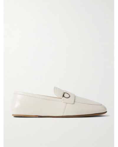 Ferragamo Debros Embellished Leather Penny Loafers - White