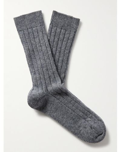 William Lockie Ribbed Cashmere-blend Socks - Grey