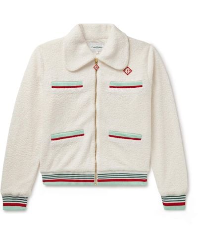 Casablancabrand Appliquéd Striped Bouclé Track Jacket - Natural