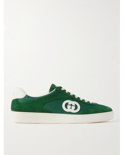 Gucci Leather-trimmed Suede And Mesh Trainers - Green