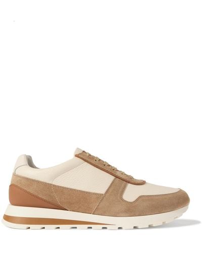 Brunello Cucinelli Olimpo Textured-leather And Suede Sneakers - Natural