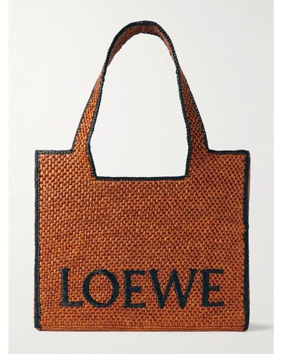 Loewe Paula's Ibiza Tote bag in rafia con logo ricamato - Marrone