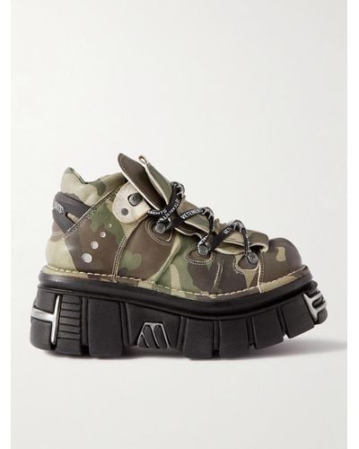 Vetements New Rock Embellished Camouflage-print Leather Platform Sneakers - Green