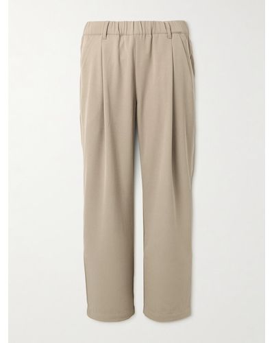 Dime Straight-leg Pleated Logo-embroidered Twill Trousers - Natural