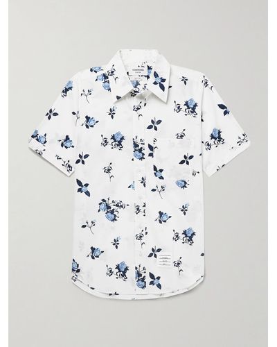 Thom Browne Button-down Collar Floral-print Cotton-poplin Shirt - Grey