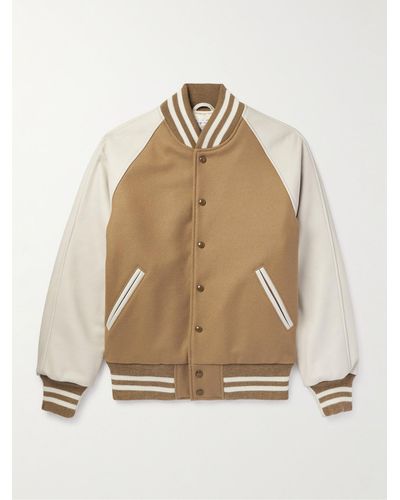 Golden Bear The Ralston Wool-blend And Leather Bomber Jacket - Natural